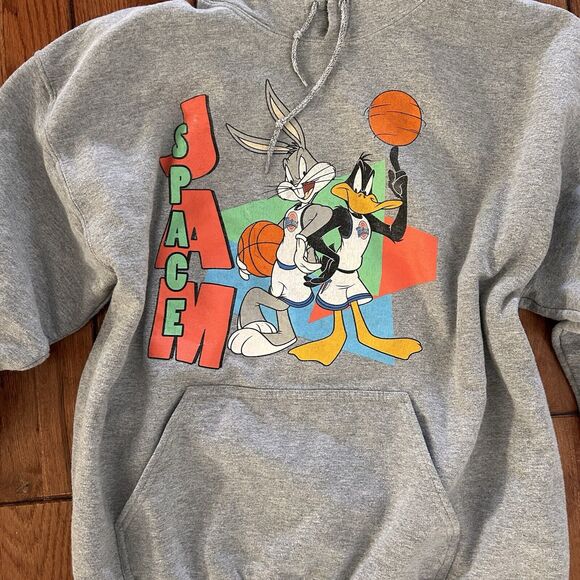 Space Jam Sz L Looney Tune Gray Sweatshirt Bugs Bunny & Donald Duck Vintage - Picture 5 of 5